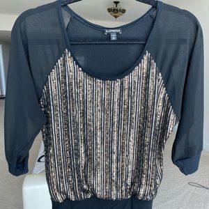Express black with gold sequin blouse